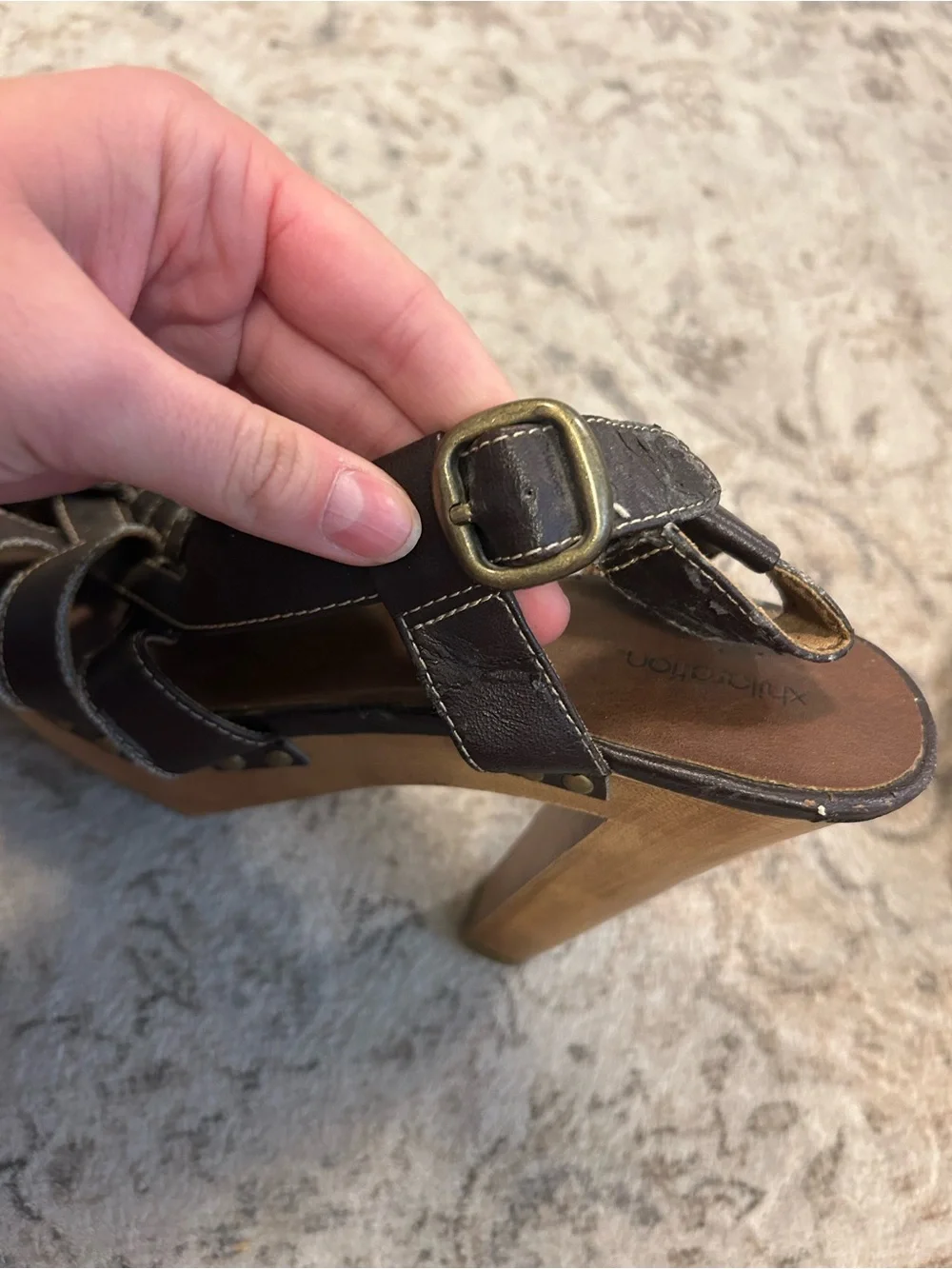 Women's Dark Brown Leather Strap Platform Heels